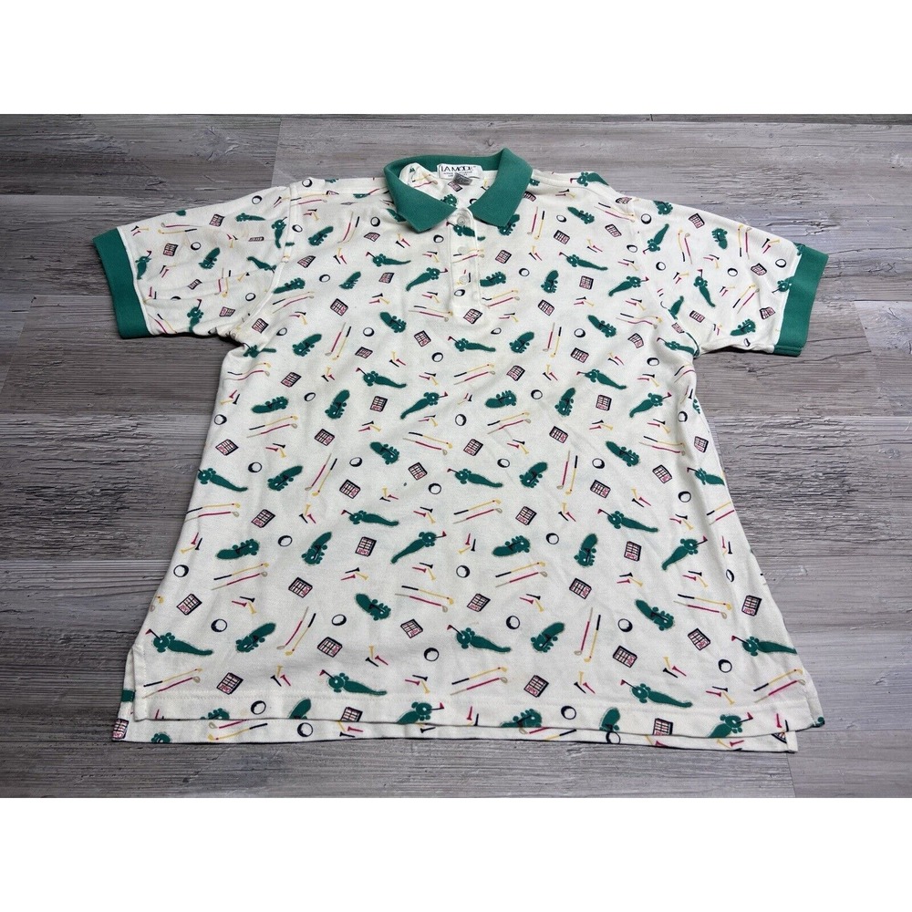 Vintage La Mode Golf‎ Polo M Shirt All Over Print AOP Tees Flags Pads USA Made